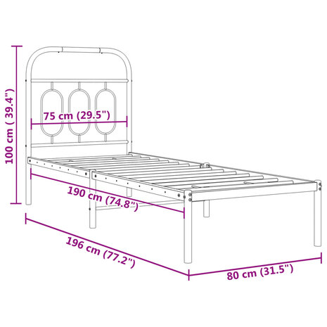 Bedframe met hoofdbord zonder matras metaal wit 75x190 cm 8