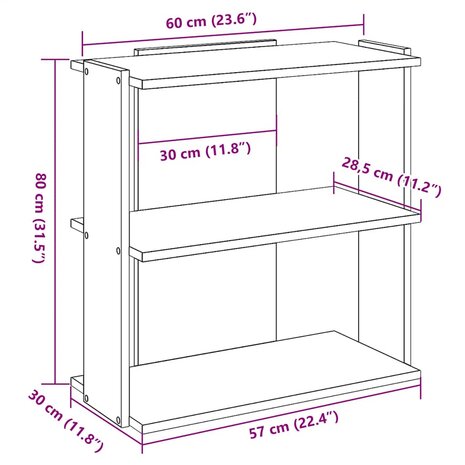 Boekenkast 3-laags 60x30x80 cm bewerkt hout wit 9