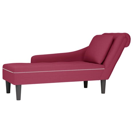 Chaise longue met kussen en rechterarmleuning fluweel wijnrood 1