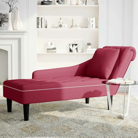 Chaise longue met kussen en rechterarmleuning fluweel wijnrood 3