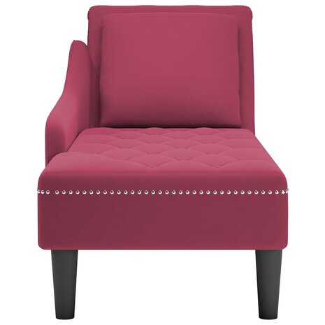 Chaise longue met kussen en rechterarmleuning fluweel wijnrood 4