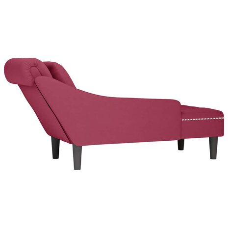 Chaise longue met kussen en rechterarmleuning fluweel wijnrood 6