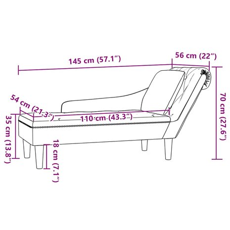 Chaise longue met kussen en rechterarmleuning fluweel wijnrood 9