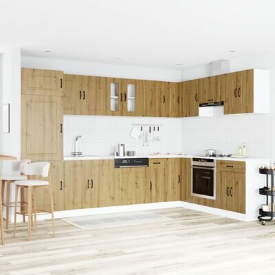 Keukenkast Kalmar dubbele wasbakken hout artisanaal eiken 1