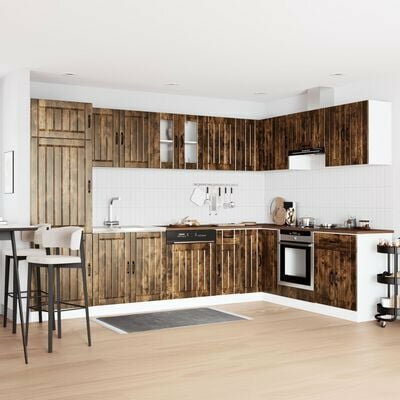 Keukenkast Lucca dubbele wasbakken bewerkt hout gerookt eiken 1