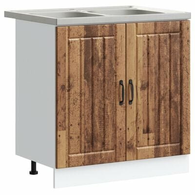 Keukenkast Lucca met dubbele wasbakken hout oud houtkleur 2