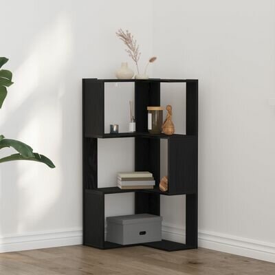 Hoekboekenkast 3-laags 50x50x102 cm hout zwart eikenkleur 1