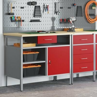 Werkbank met Slotdeur Rood 100x55x85 cm Staal 1