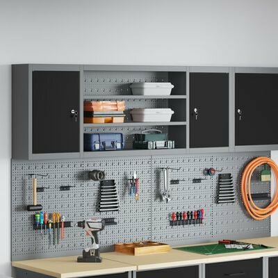 Gereedschapskast Wandmontage met Pegboard Zwart 150x20x55 cm Staal 1