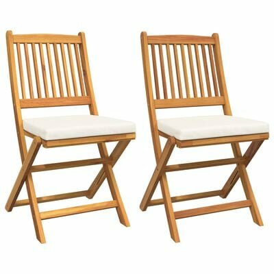 Vouwtuinstoelen met Witte Kussen 2 stuks van Massief Acaciahout 2