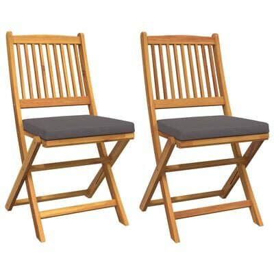 Opvouwbare Tuinstoelen met Grijze Kussen 2 stuks Massief Acaciahout 2