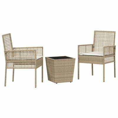 3-delige Tuinbistroset met kussens poly rattan beige 2
