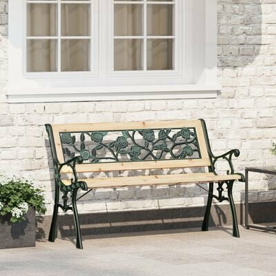 Tuinbank met rugleuning 116 cm rozenpatroon hout 1