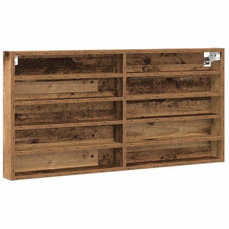 Vitrinekast wandgemonteerd bewerkt hout oud houtkleurig 2