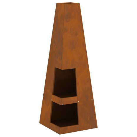 Vuurkorf met houtopslag 35x35x100 cm cortenstaal 2