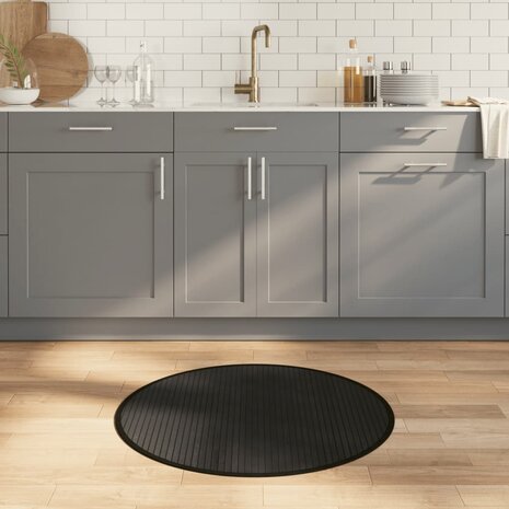 Vloerkleed rond 80 cm bamboe zwart 1