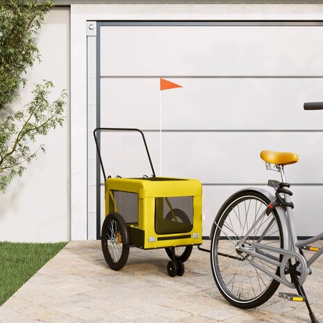 Hondenfietstrailer oxford stof en ijzer geel en zwart 1