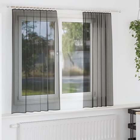 Gordijnen voile met roedezakken 2 st zwart 1