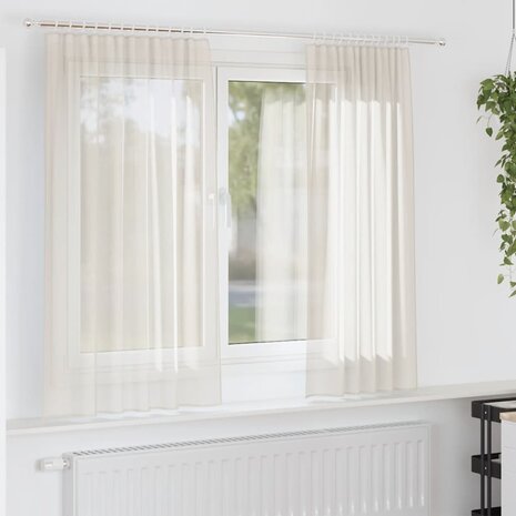 Gordijnen voile met roedezakken 2 st crèmekleurig 1
