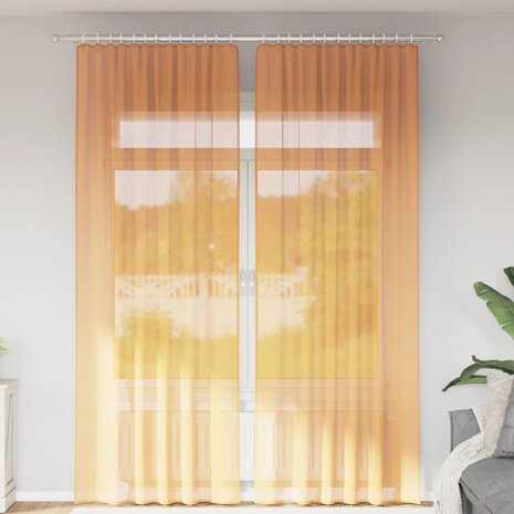Gordijnen voile met roedezakken 2 st oranje 1