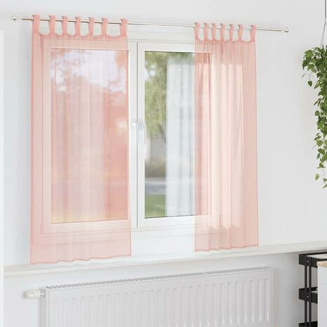 Gordijnen voile met roedezakken 2 st roze 1
