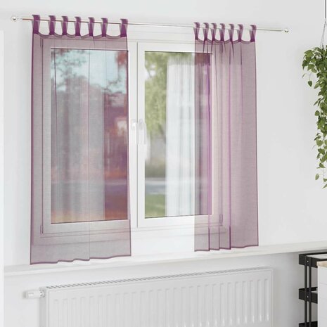 Gordijnen voile met roedezakken 2 st paars 1