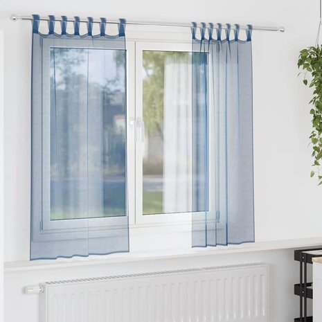 Gordijnen voile met roedezakken 2 st koningsblauw 1