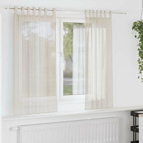 Gordijnen voile met Tab Top 2 st crèmekleurig 1