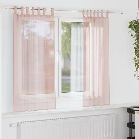 Gordijnen voile met lussen 2 st 140x175 cm lichtroze 1