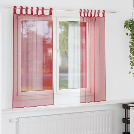 Gordijnen voile met lussen 2 st 140x140 cm wijnrood 1