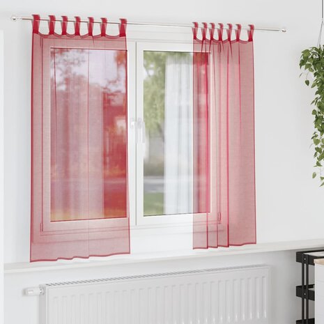 Gordijnen voile met lussen 2 st 140x175 cm wijnrood 1