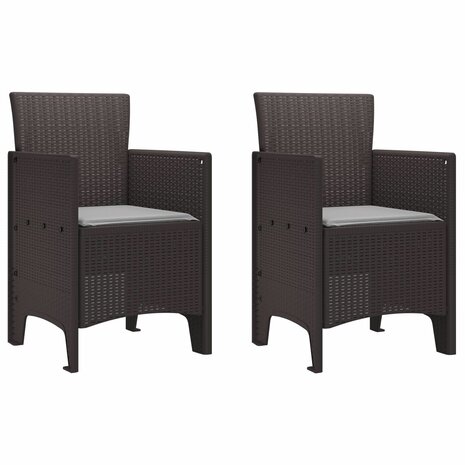 tuinstoelen met kussens 2 stuks Bruin Poly Rattan 2
