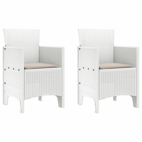 Tuinstoelen met Kussens 2 stuks Witte Poly Rattan 2