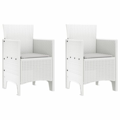 Tuinstoelen met Kussens 2 stuks Wit Poly Rattan 2