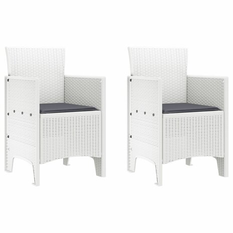 Tuinstoelen met Kussens 2 stuks Wit Poly Rattan 2