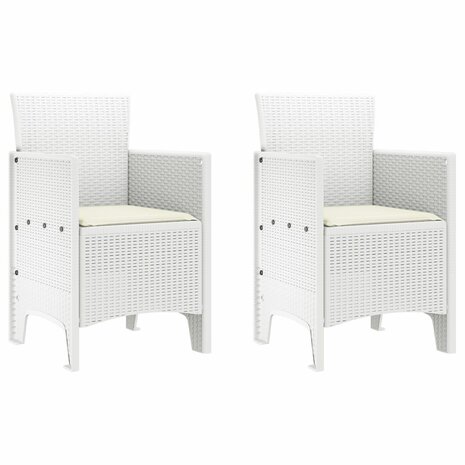 Tuinstoelen met kussens 2 stuks Witte Poly Rattan 2