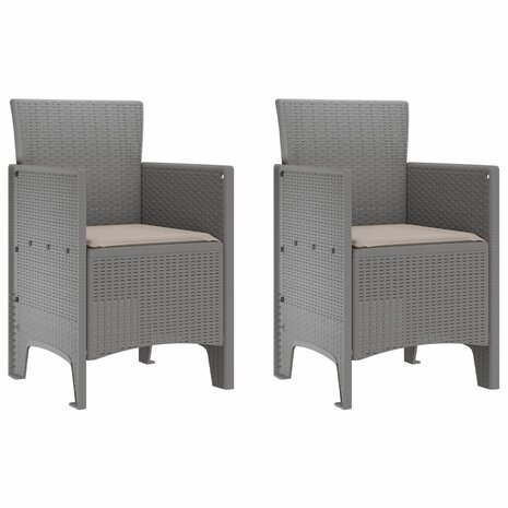Tuinstoelen met Kussens 2 pcs Lichtgrijs Poly Rattan 2
