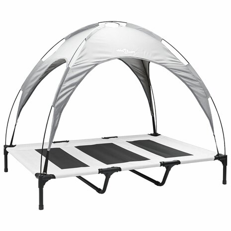 Verhoogd Hondenbed met Afneembare Luifel Zilvergrijs XL Staal 2
