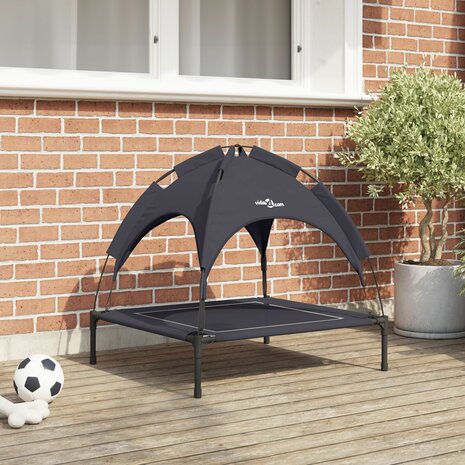 Verhoogd Hond Bed met Verwijderbaar Dak Zwart M Staal 1