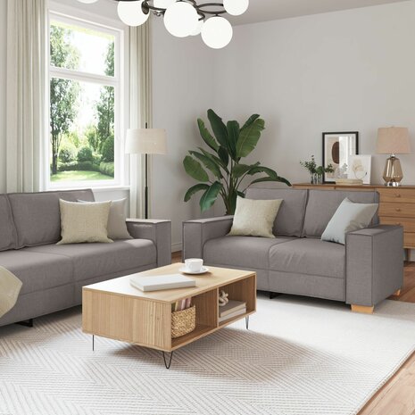 3-delige Bankenset met kussens stof taupe 1