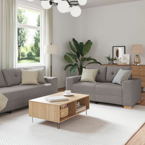 3-delige Bankenset met kussens stof taupe 1