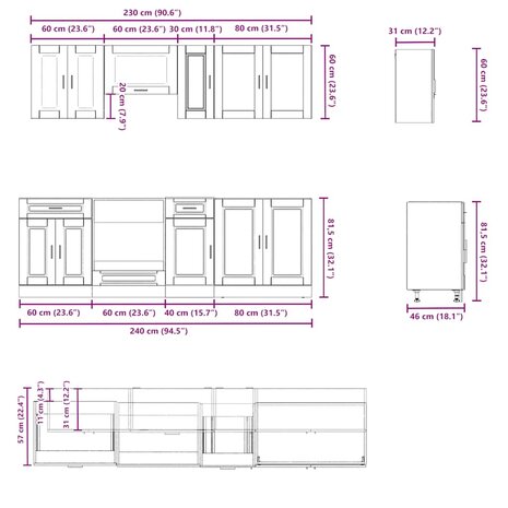 8-delige Keukenkastenset Porto bewerkt hout wit 7
