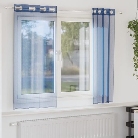 Gordijnen voile met doorvoertules 2 st koningsblauw 1