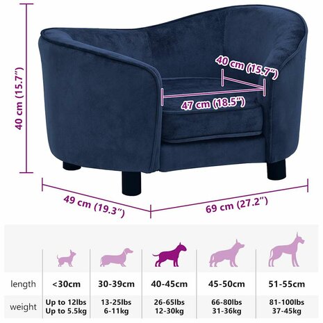 Hondenbank 69x49x40 cm pluche blauw 9