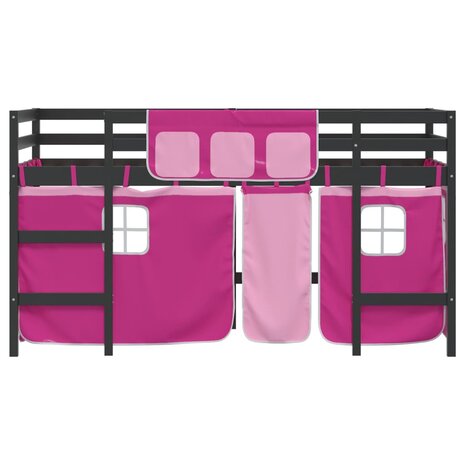 Kinderhoogslaper met gordijnen 90x200 cm grenenhout roze 5