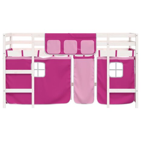 Kinderhoogslaper met gordijnen 90x190 cm grenenhout roze 5