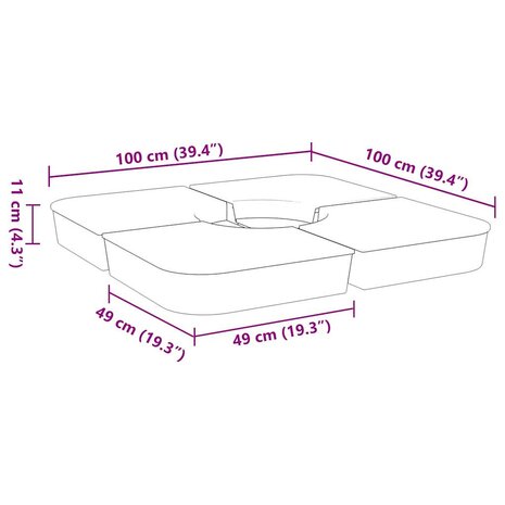 4-delige Set parasolvoeten voor kruisvoet parasol 100 kg PP 8