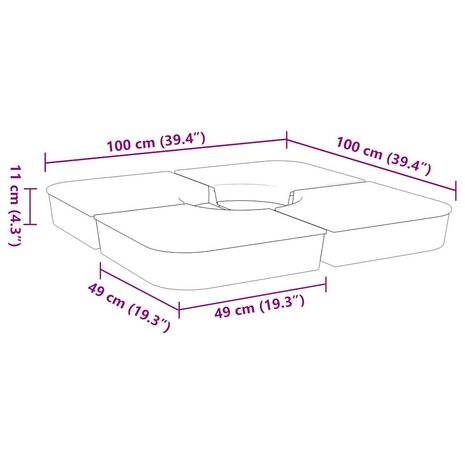 4-delige Set parasolvoeten voor kruisvoet parasol 100 kg PP 8
