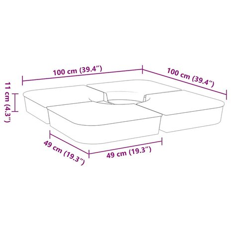 4-delige Set parasolvoeten voor kruisvoet parasol 100 kg PP 8