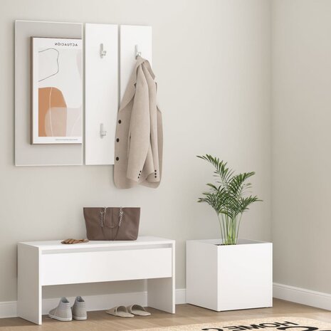 Garderobe set bewerkt hout wit 1